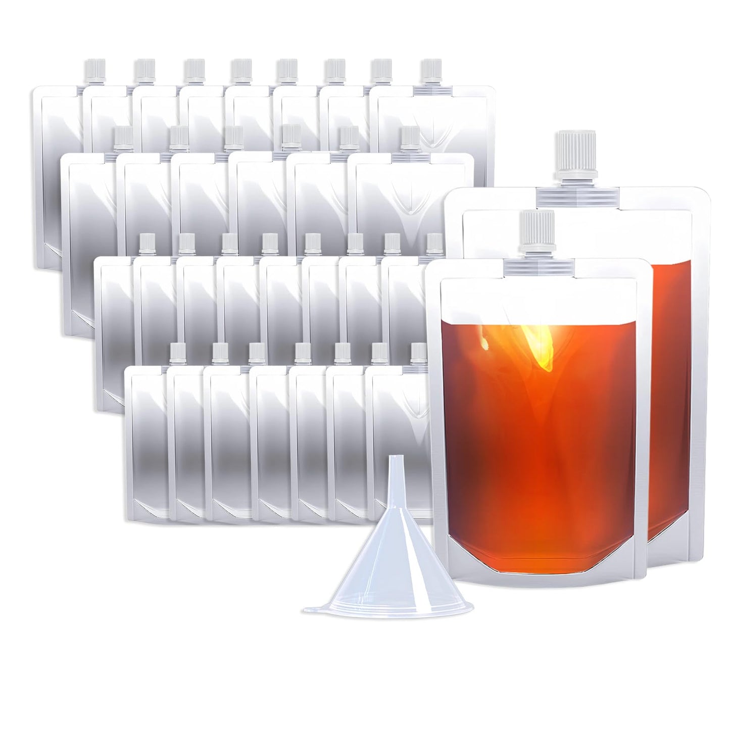 Cloudslucky 8&16OZ 30PCS Drink Pouches,Reusable Plastic Flask with Funnel for Drinking Liquid Beverage Juice,Stand Up Drink Bags for Travel Camping Outdoor Sport Concert Events,Leak-Proof Food Grade