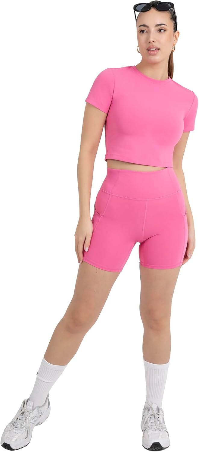 YITTY Active Ultraluxe Essential Crop Tee - 4-Way Stretch Athleisure Top for Women