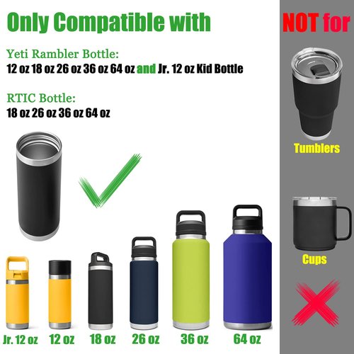 Acemoo Straw Lid for Yeti Rambler Jr. 12 oz Kids Bottle & Rambler 12/18/26/36/64 oz Bottle - Flexible Handle, BPA Free, Plastic, Black