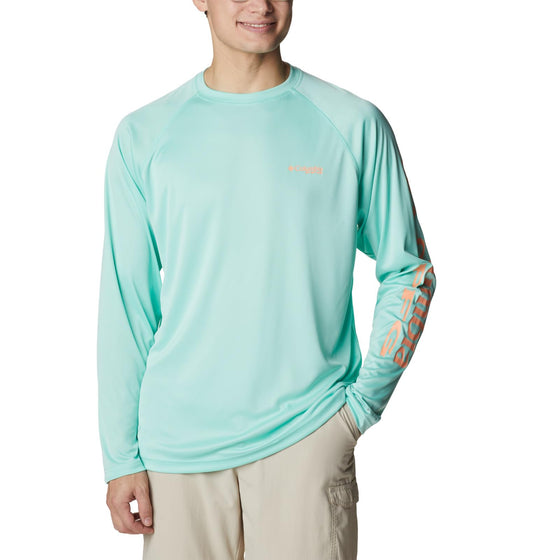 Columbia Men's Terminal Tackle Long Sleeve Fishing Shirt, Mint Cay/Bright Nectar Logo, Large