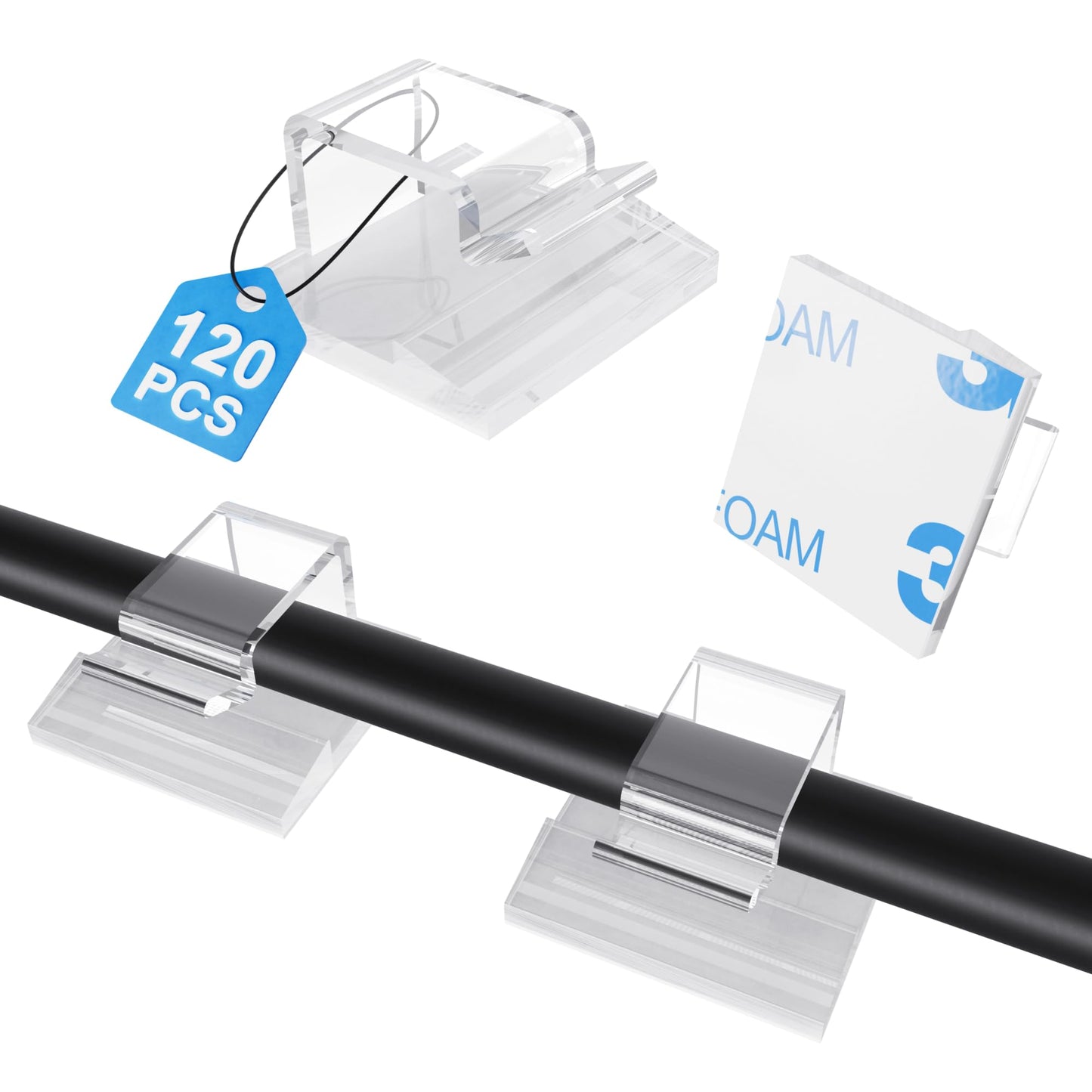 CableGeeker 120Pcs Cable Clips, Electrical Cord Management Adhesive Wire Clips Wall Cord Organizer, Used for Cars/Offices/Homes (Transparent)