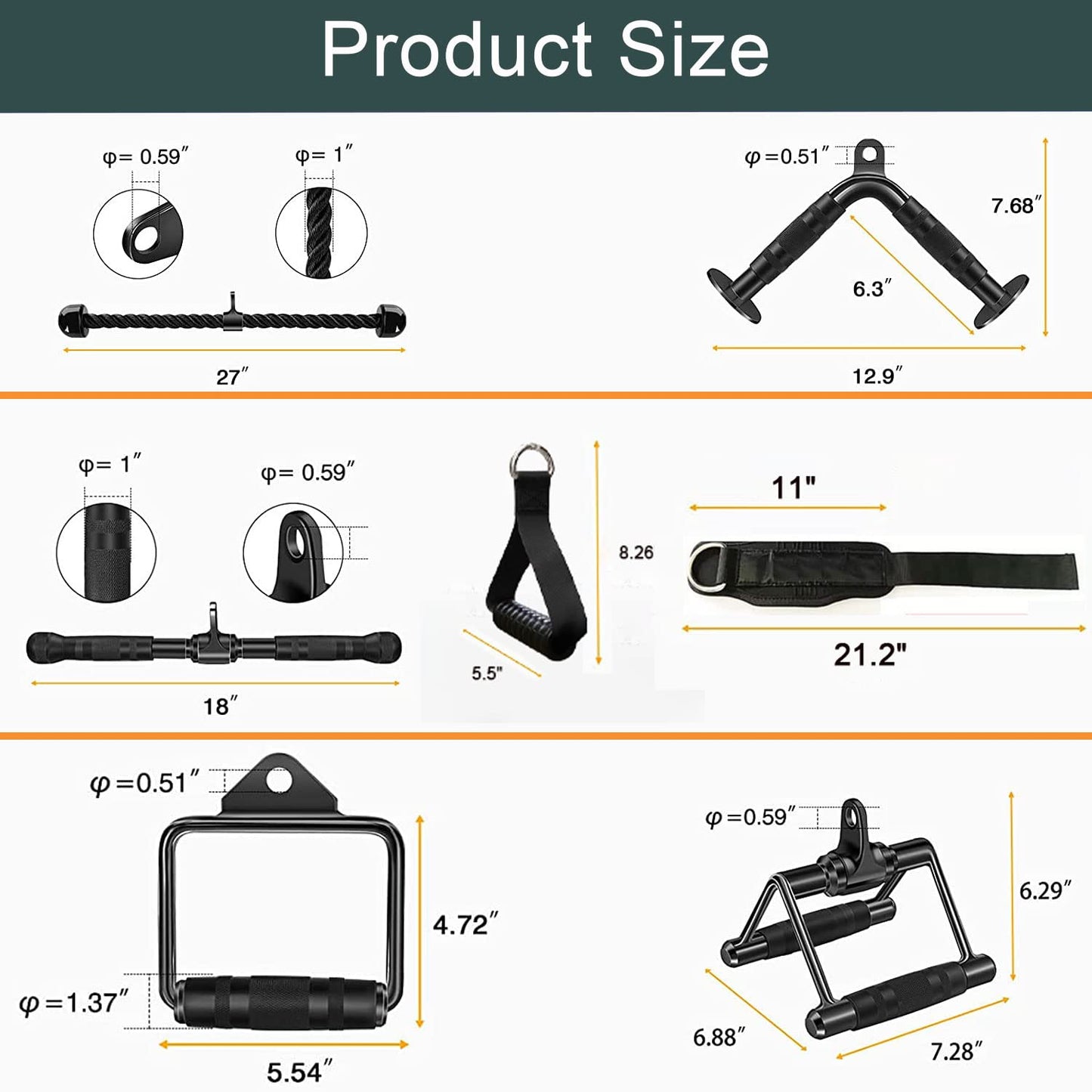 WNOEY Solid Cable Machine Attachment, Cable Attachments for Gym, Gym Cable Attachments, Cable Machine Attachments Set