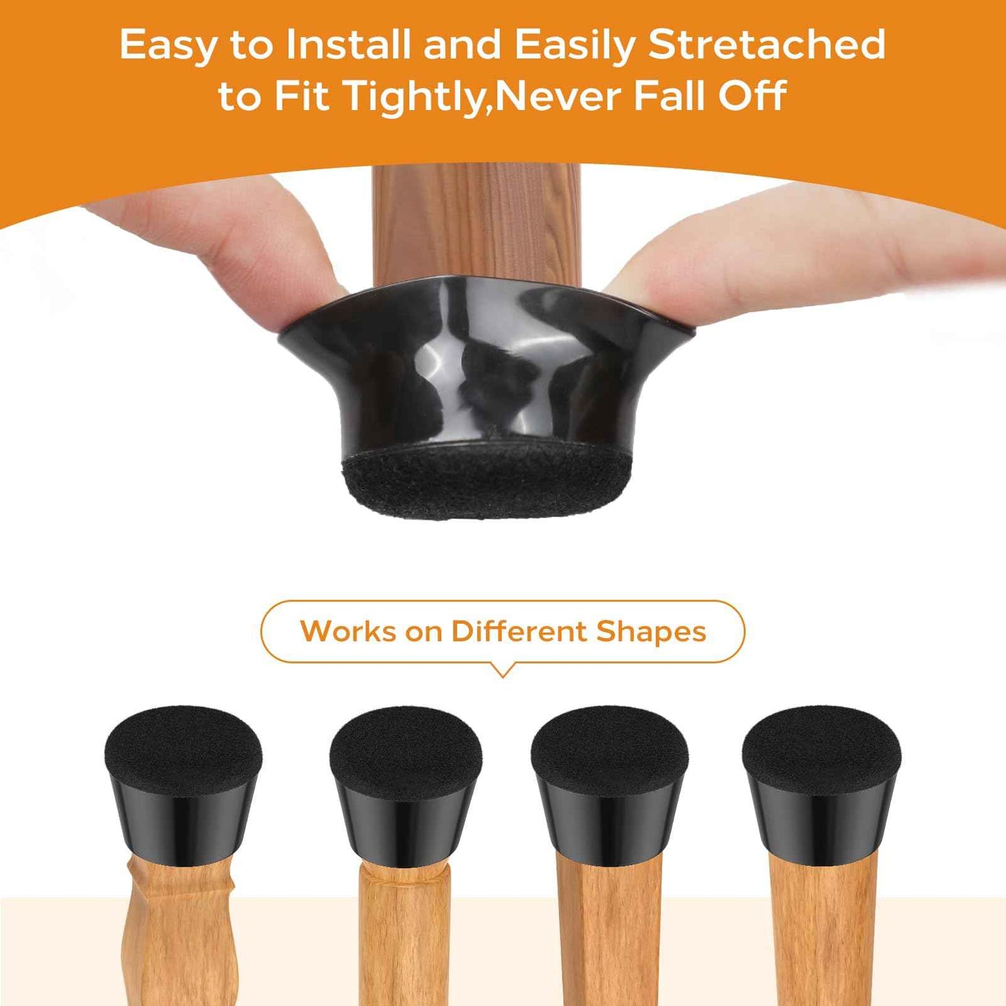 yomanta 24 PCS Silicone & Felt Chair Leg Floor Protectors for Hardwood Floors - Furniture Pads, Chair Leg Covers/Cups - No Noise & Scratch-Proof - Round XS (Fits 9/16" - 13/16" / 15-20mm), Black