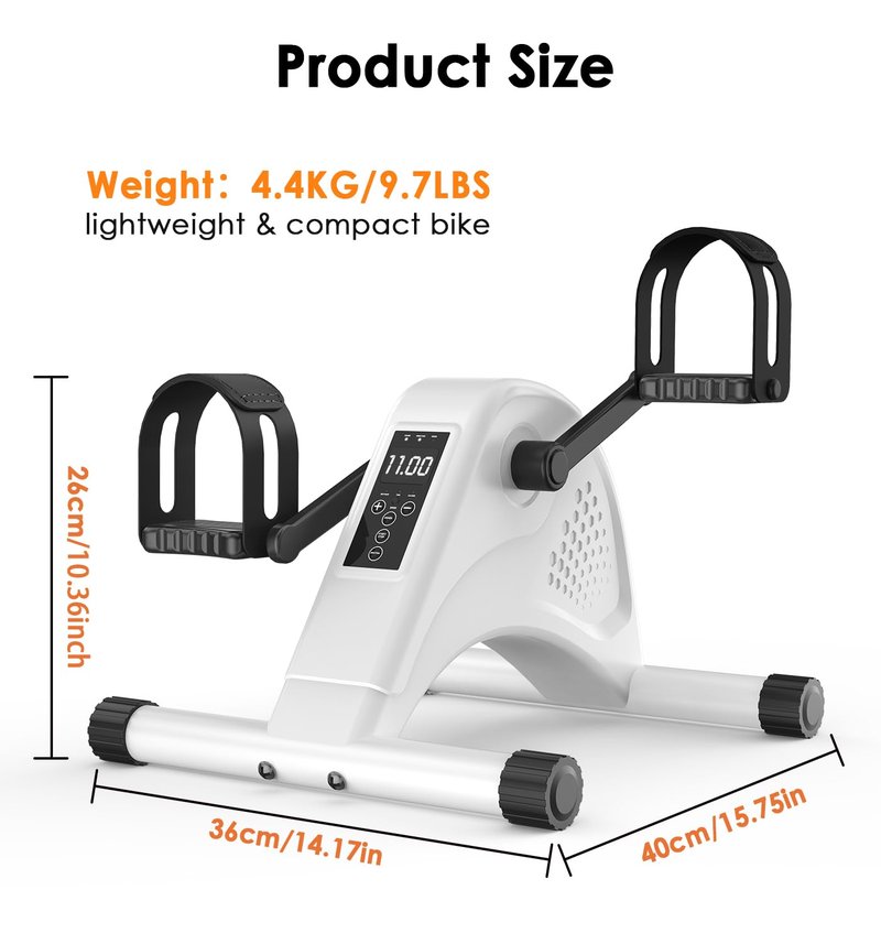 12-Levels Mini Exercise Bike Under Desk with LCD Display, Quiet Electric Bidirectional Bicycle Pedals for Home for Seniors, Stationary Bike Under Desk for Leg & Arm Physical Therapy Exerciser (White)
