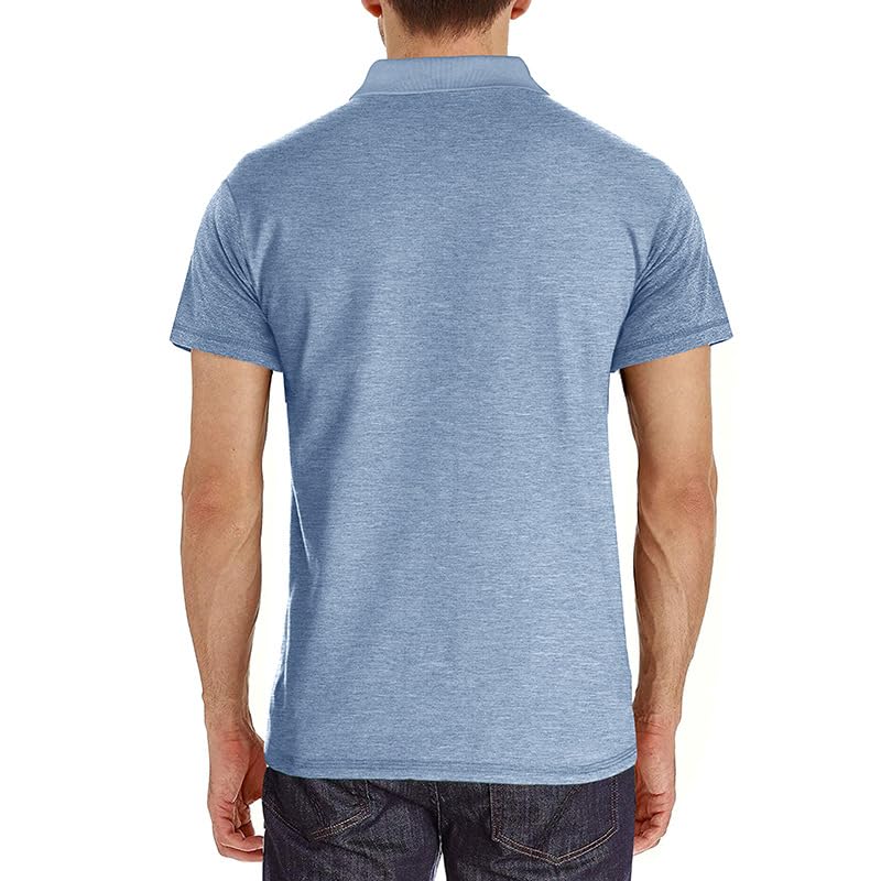 Men's Light Blue Summer Polo Shirt with Pocket - Large, Casual Golf Tee