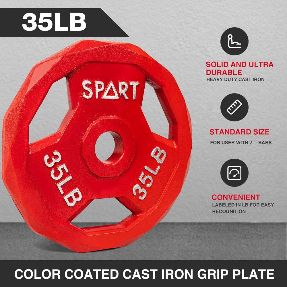 SPART Color Coded Weight Plate 2-Inch Cast Iron Metal Weight Plates for Barbell,Solid Cast Iron Olympic Weight Plates for Strength Training, Weightlifting, Crossfit, 35LB, Single