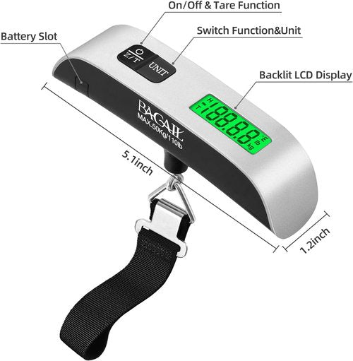 BAGAIL Digital Luggage Scale - 110lbs Capacity with Backlit LCD Display | Portable Travel Weight Scale