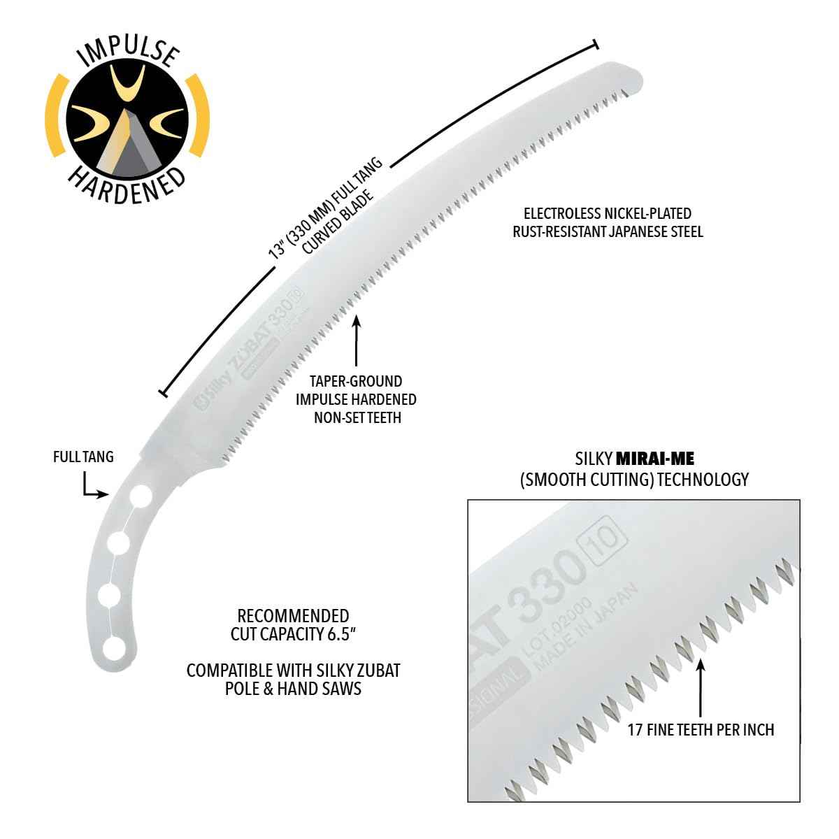 Silky Replacement Blade Only ZUBAT 330mm Fine Teeth (279-33)
