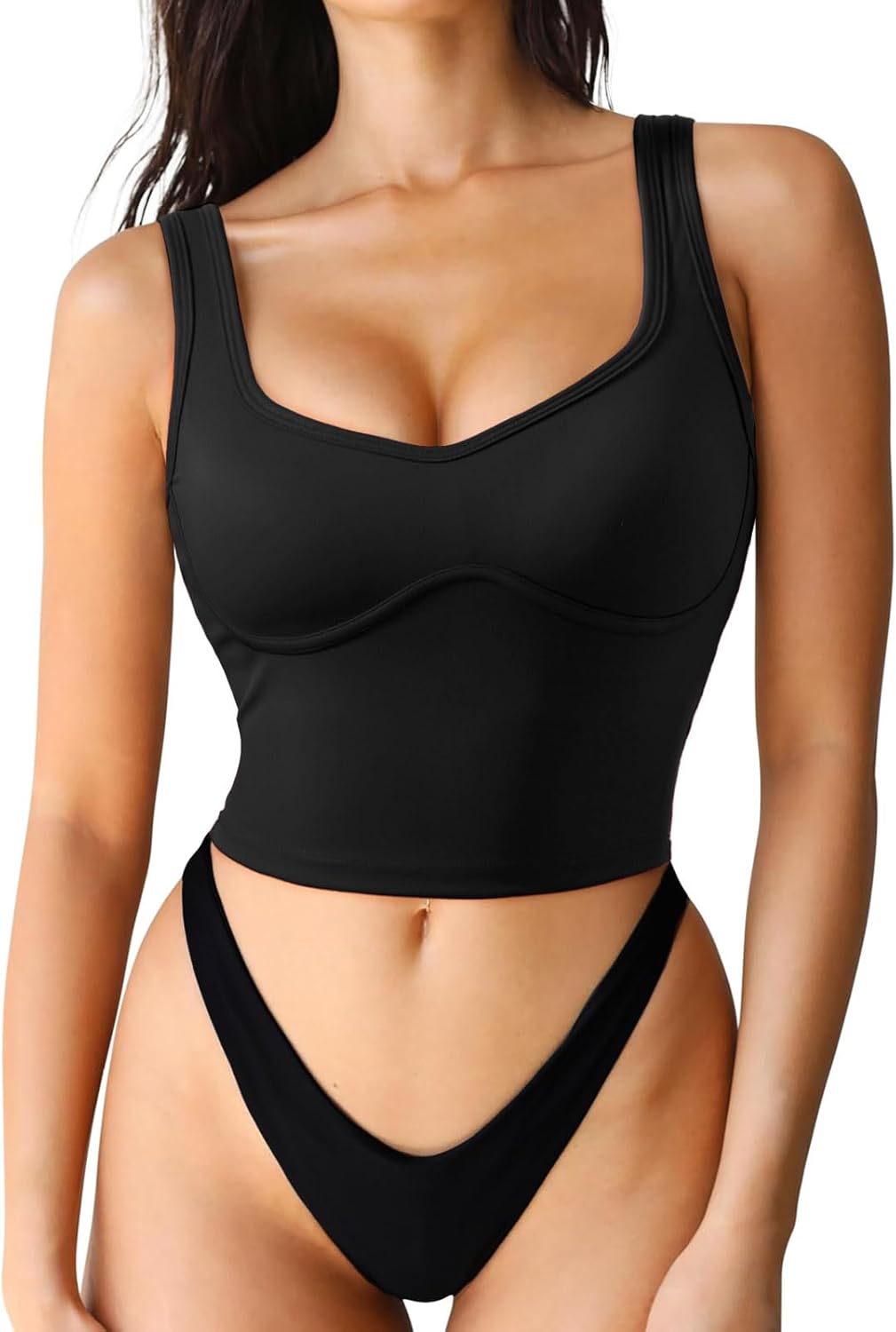 SUUKSESS Sports Bra - Sweetheart Neckline Padded Crop Tank Top for Women | Comfortable Workout Wear