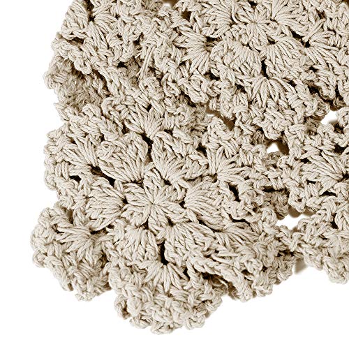 ZLYC Women's Cotton Crochet Skull Cap Beanie Hat One Size Beige Handmade Floral Knit