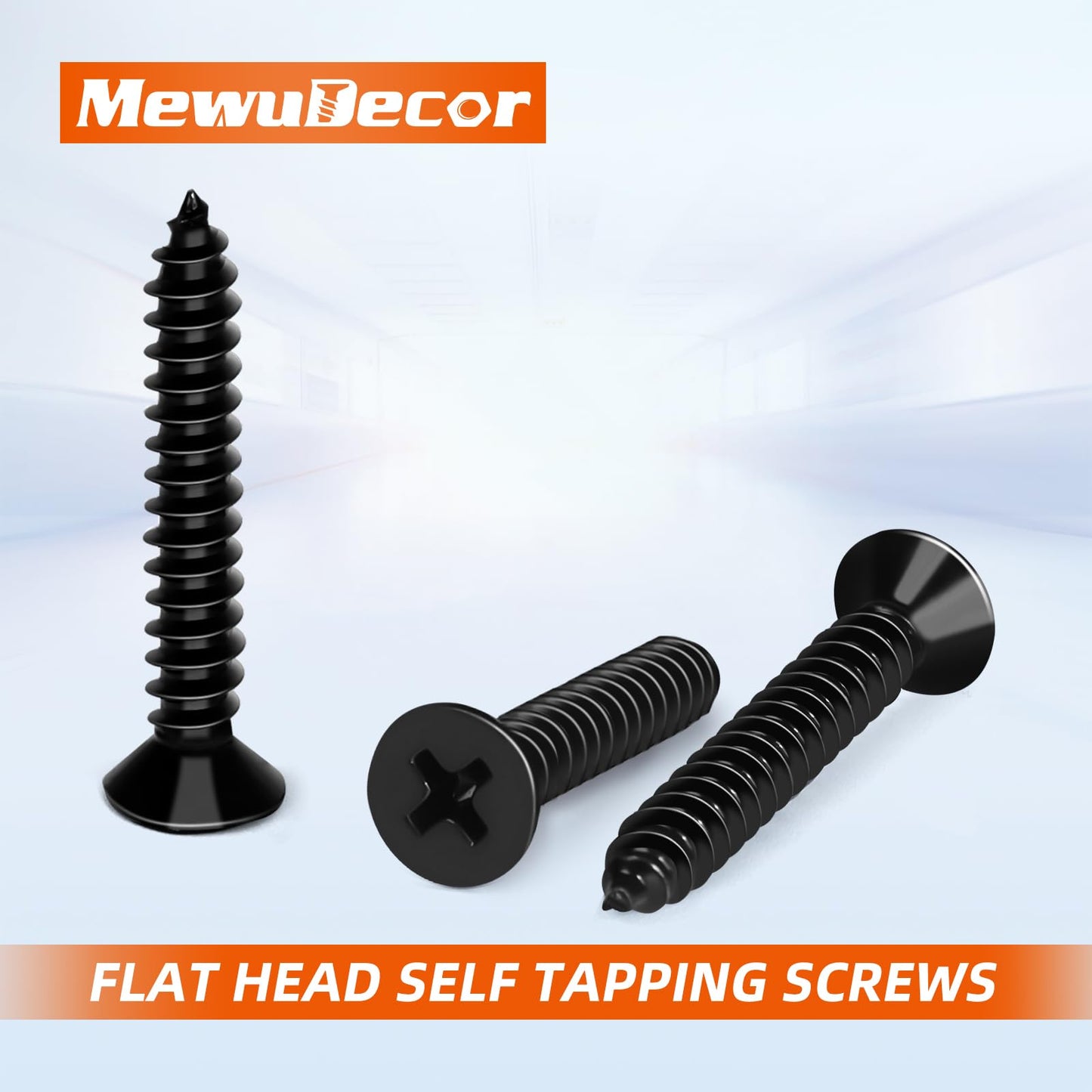 MewuDecor #10 x 2-1/2" Flat Head Wood Screw, Sheet Metal Screws, Stainless Steel 18-8 (304), Black Finish, 50 PCS