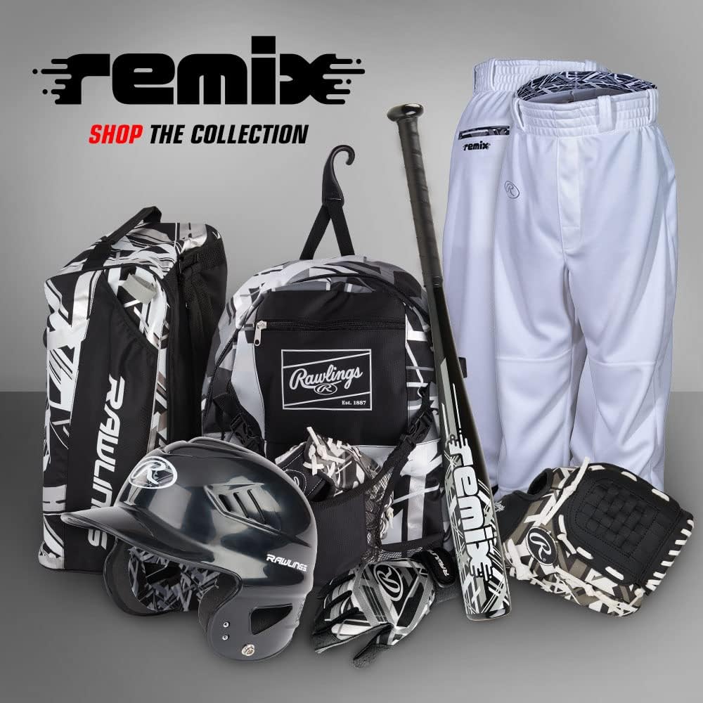 Rawlings REMIX Backpack Equipment Bag - T-Ball & Youth Baseball/Softball - Stylish Black Design