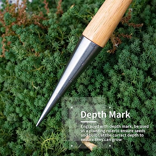 FLORA GUARD Hand Dibber Garden Tool, Seed Planter Tool with Wood Handle for Sowing Seed - 5" Seed Dispenser for Planting Steel Garden Dibber, Transplanting Plants,Planting Bulb,Digging
