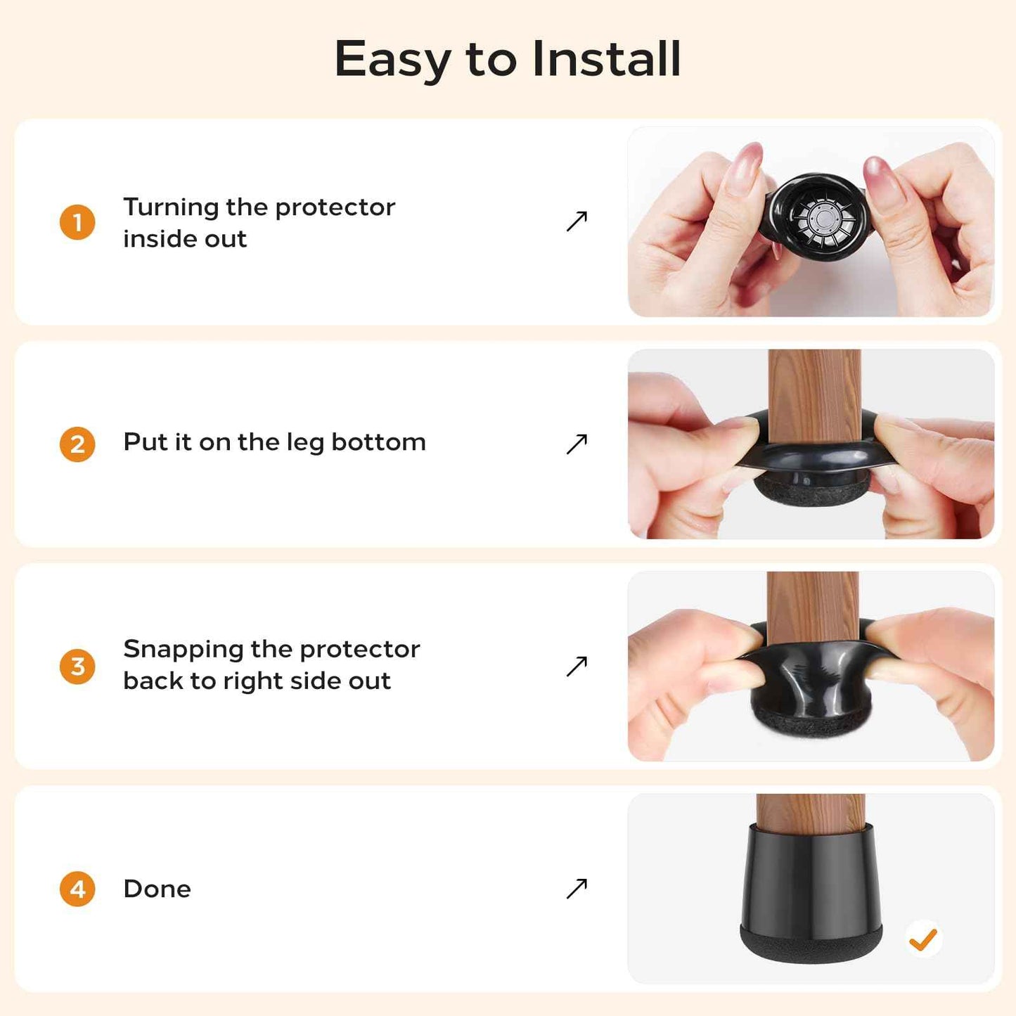 yomanta 24 PCS Silicone & Felt Chair Leg Floor Protectors for Hardwood Floors - Furniture Pads, Chair Leg Covers/Cups - No Noise & Scratch-Proof - Round XS (Fits 9/16" - 13/16" / 15-20mm), Black