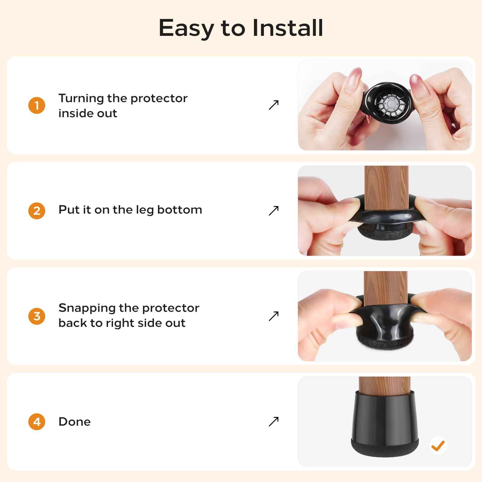 yomanta 24 PCS Silicone & Felt Chair Leg Floor Protectors for Hardwood Floors - Furniture Pads, Chair Leg Covers/Cups - No Noise & Scratch-Proof - Round XS (Fits 9/16" - 13/16" / 15-20mm), Black