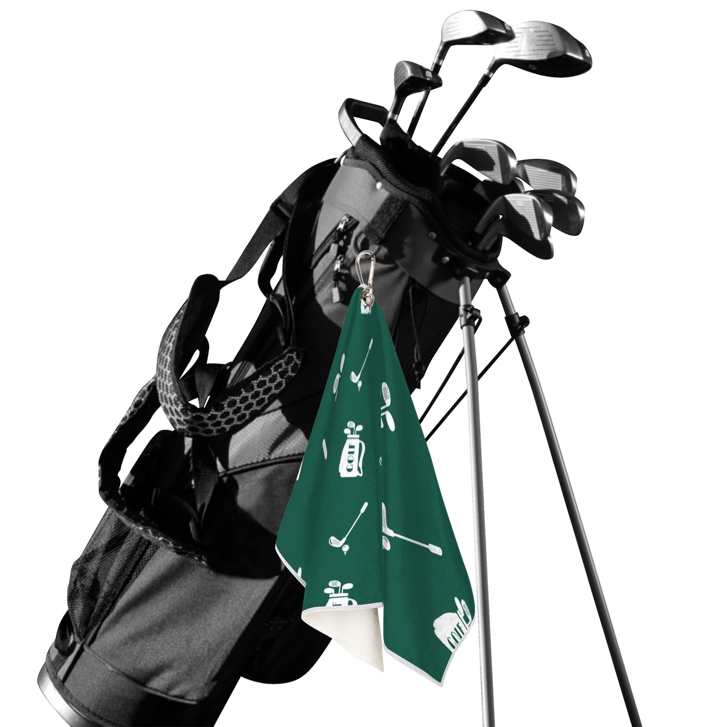 Lakiniss Green Golf Theme Golf Towel 24x15 inch Ultra-fine Fiber Absorbent Quick Drying Belt with Heavy-Duty Climbing Buckle, Portable and Durable Cleaning Club/Golf Club for Both Men and Women