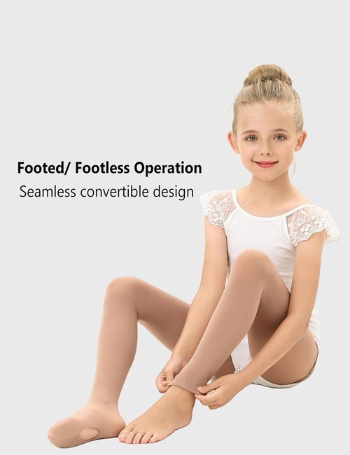 DUCMODA Girls’ Convertible Ballet Tights - Ultra-Soft Transition Dance Stockings for Kids | 1-3 Pairs