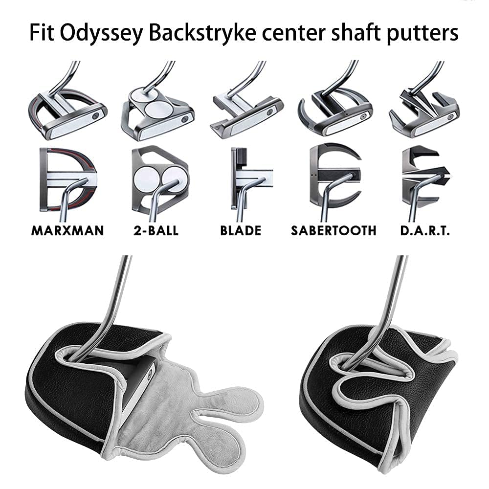 BIG TEETH Golf Head Covers Mid Mallet Putter Cover Fit for Odessey Backstryke Center Shaft Putter (Black)