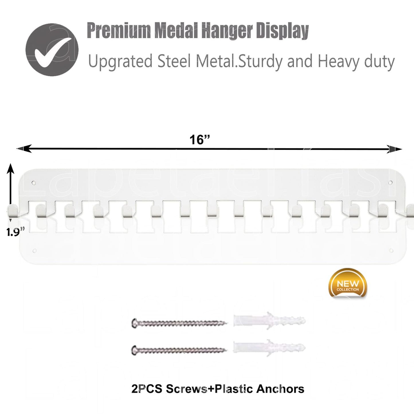 Lapetale Fashion White Medal Hanger Holder Display Wall Rack Frame-Running Medal Hanger Display Awards Ribbon Cheer,Marathon,Gymnastics,Soccer,Softball