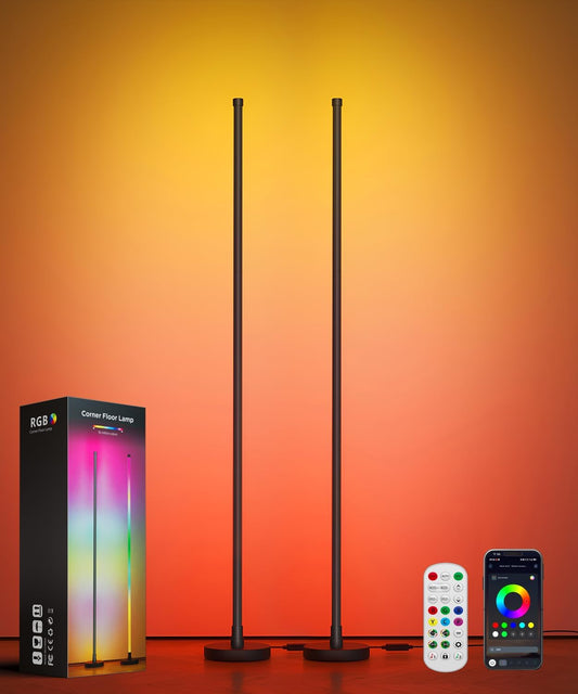 Smart RGB LED Corner Floor Lamp with Music Sync & 16 Million Colors - App & Remote Control for Bedroom, Living Room & Gaming