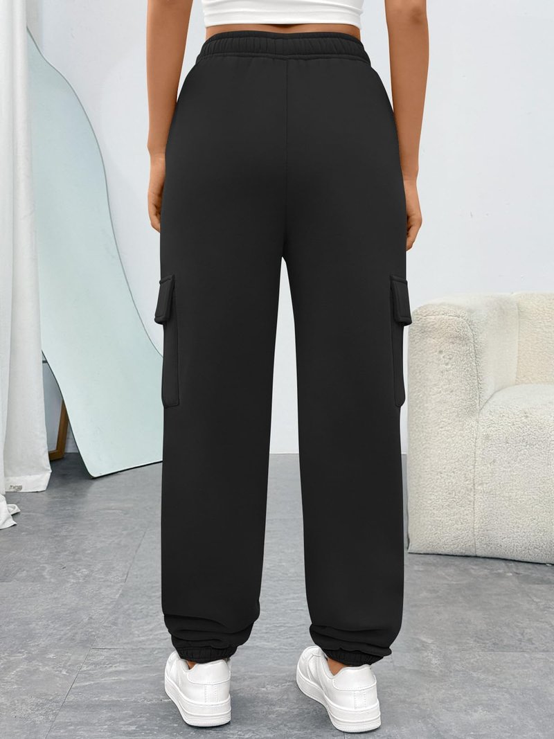 Trendy Queen Womens Cargo Sweatpants Oversized Fleece Joggers Baggy Athletic Pants with Pocket Black M