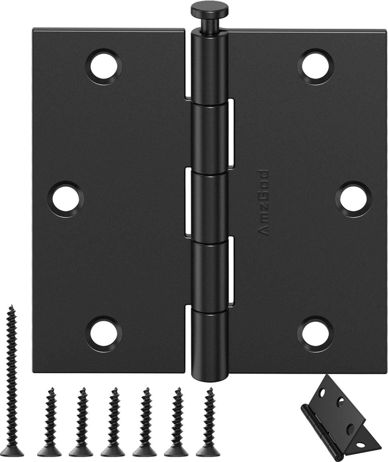 AmzGod 3 Pack 3.5 Inch Matte Black Door Hinges, Interior Hinges with Square Corners, 3 1/2" Black Hardware for Standard Residential Doors