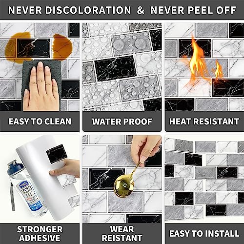 10-Sheet Peel and Stick Backsplash Tiles - 12x12 Marble Look