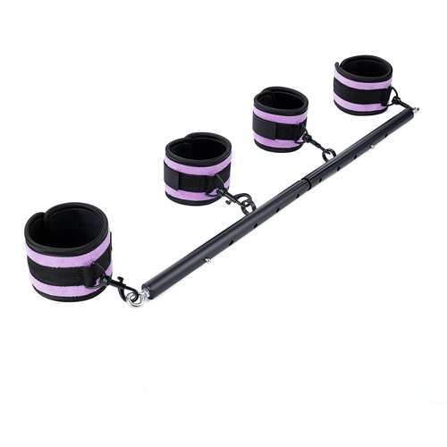 Spreader Bar Heavy Duty Stainless Steel Expandable Black Bar Home Gym with 4pcs Furry Purple Adjustable Strap,Sports Aid Training Fitness Gear Pilates Aid Kit,Indoor Yoga Set