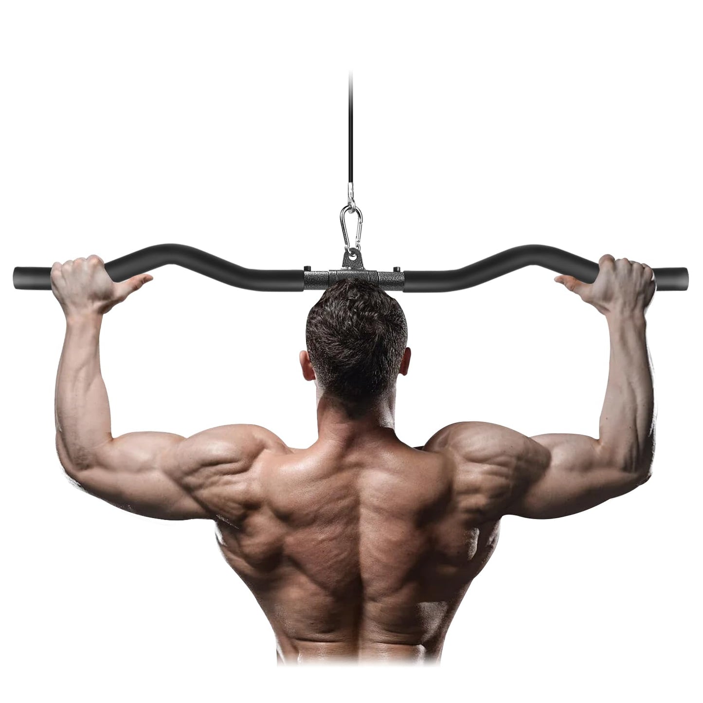 LAT Pull Down Bar, Detachable LAT Pulldown Attachment with Swivel Joint Wide Grip LAT Pulldown Bar for Cable Machine Home Gym Accessories, Muscle Training (33in Curved)