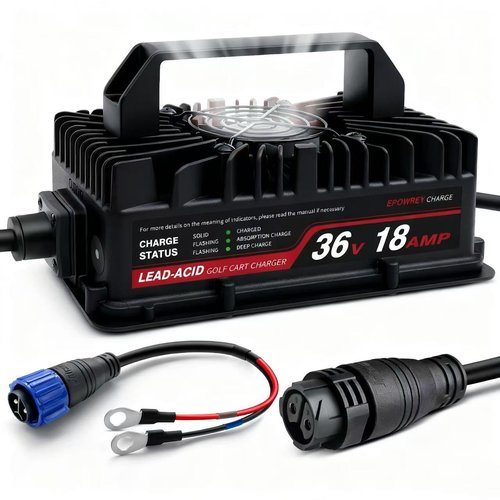 EPOWREY 36 Volt Golf Cart Battery Charger Onboard 18 AMP for EZGO TXT RXV/Club Car/Yamaha with Ring Terminals Plug