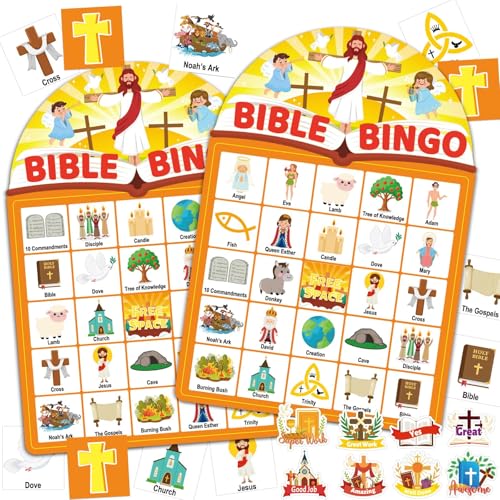 Bible Theme Bingo Game for Adults - Christian Party Game with Reward Stickers - 39 Pcs