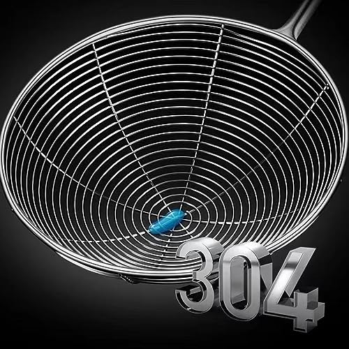 Stainless Steel Mesh Skimmer Spoon with Wooden Handle - 5.4 Inch Deep Fryer & Pasta Strainer