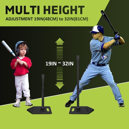 Eastgoing Baseball Tee - Adjustable 19"-32" Height Molded Rubber Batting Tee for Kids & Youth Practice