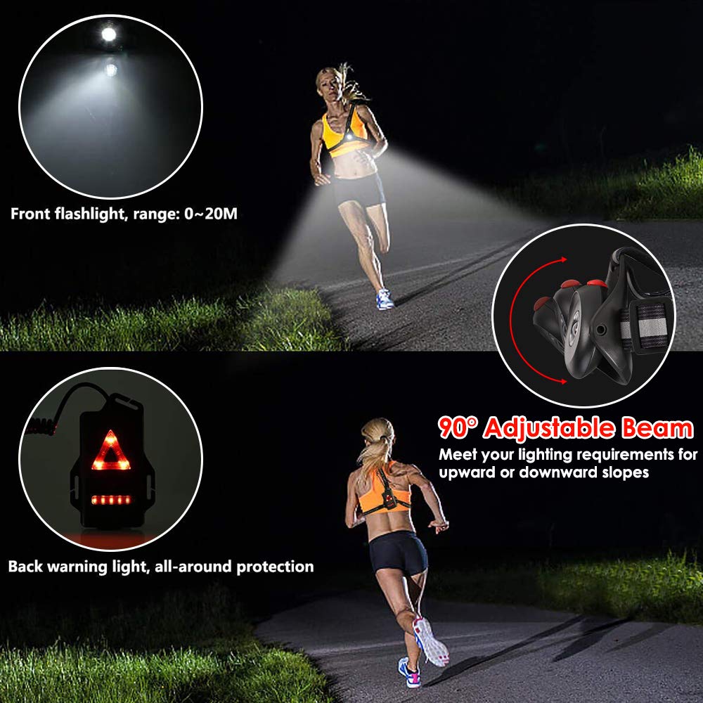 ALOVECO Outdoor Night Running Lights LED Chest Light Back Warning Light with Rechargeable Battery for Camping Hiking Running Jogging Outdoor Adventure (90° Adjustable Beam)