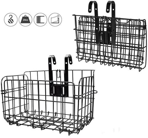 HOMEE Folding Rear Bike Basket Wire Mesh Fold-Up Detachable Front Bag Rear Hanging Bike Basket Bicycle Bag Cargo Rack for Mountain Bike Accessories Bike Frame Basket 1 Pack