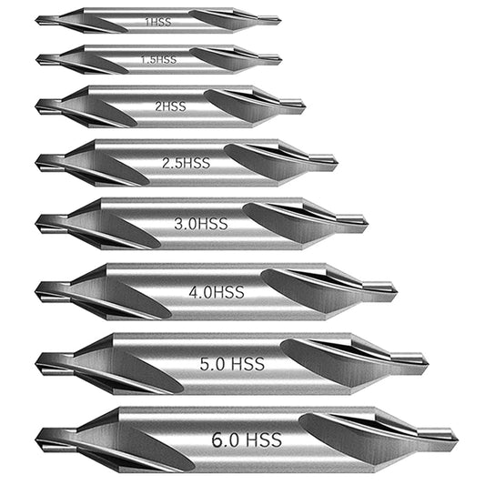SeonFook 8 PCS Center Drill Bits Set, Countersink Tools for Lathe Metalworking 60 Degree Angle HSS Center Drill Bits for Alloy Steel, Cast Iron, Other Hard Metals (1.0/1.5/2.0/2.5/3.0/4.0/5.0/6.0)