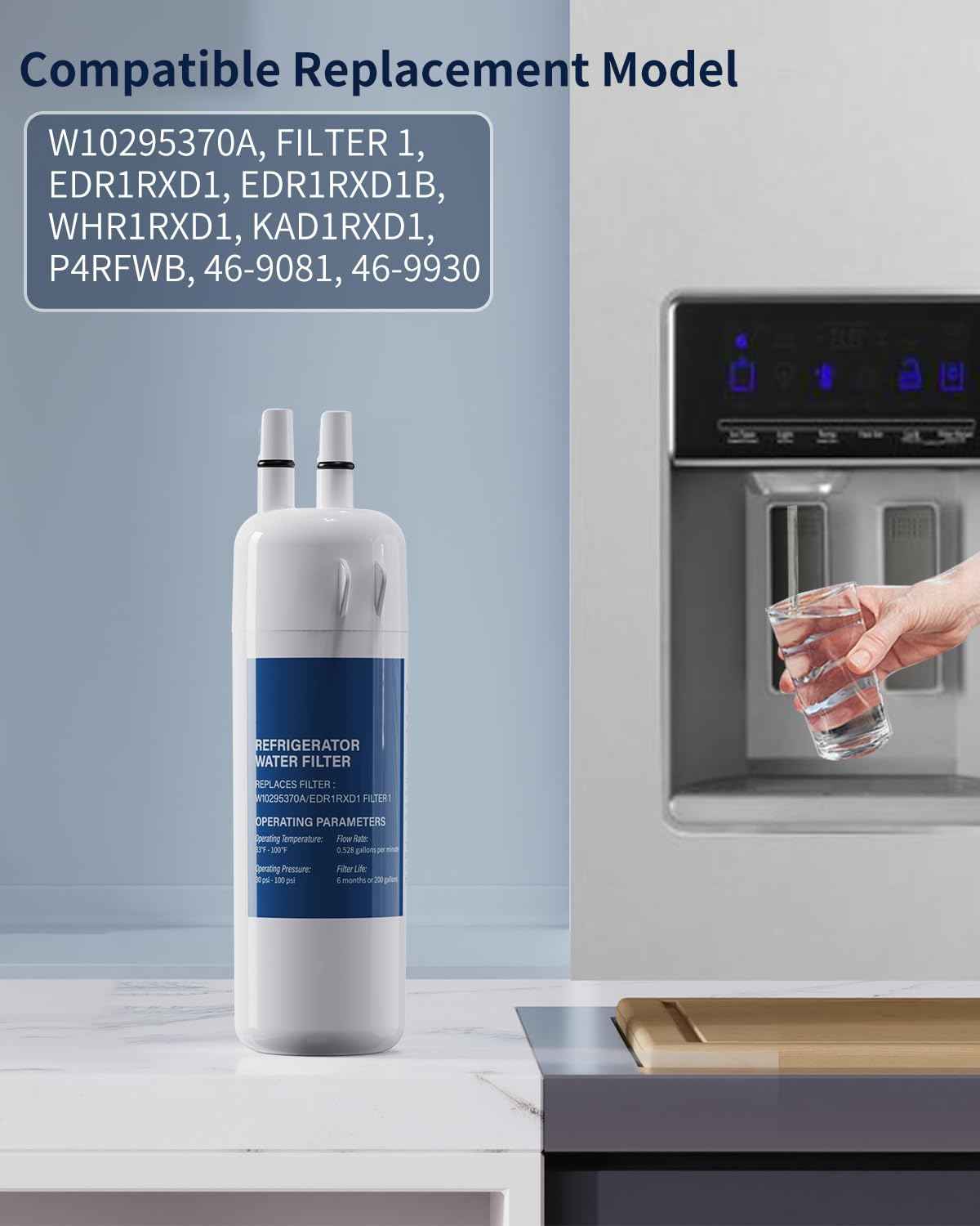 W10295370A Water Filter Replacement Compatible with EDR1RXD1,W10295370,WHR1RXD1,P4RFWB,P8RFWB2L,46-9930,46-9081,Filter 1 (4)
