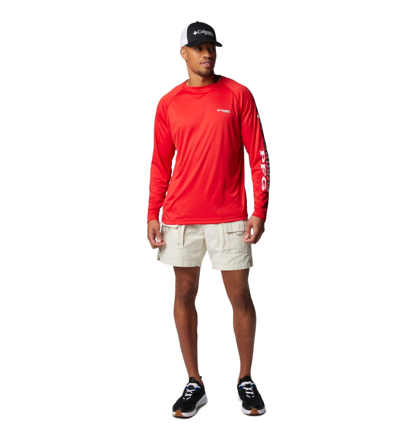 Columbia Men's PFG Terminal Tackle Long Sleeve Fishing Shirt, Red Spark/White Logo, X-Large