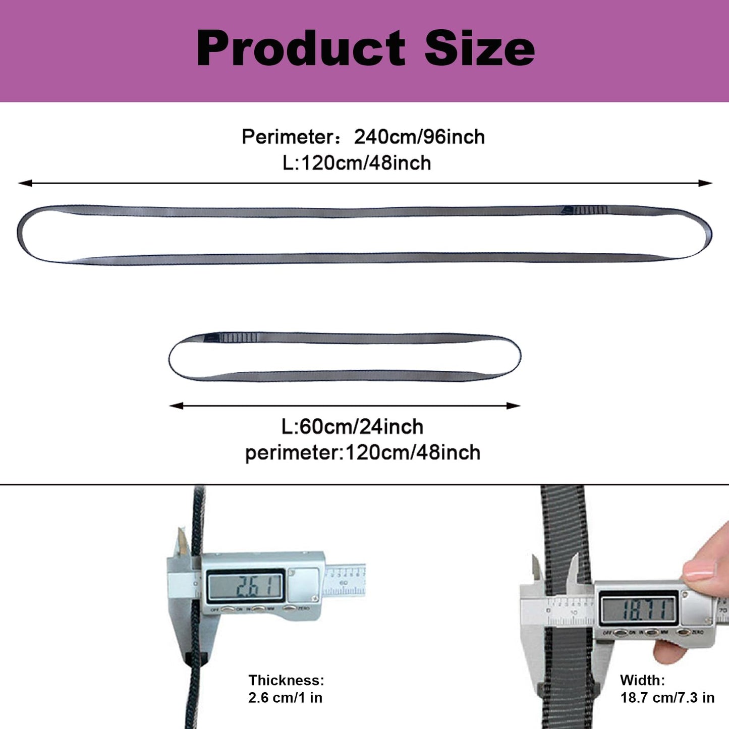 FOSER 18mm Nylon Climbing Sling Runner, 23KN Nylon Rope,Apply to Rock Climbing, Mountaineering, Hiking, Downhill, Emergency Equipment, etc (Gray(2pcs), 60cm/24inch)