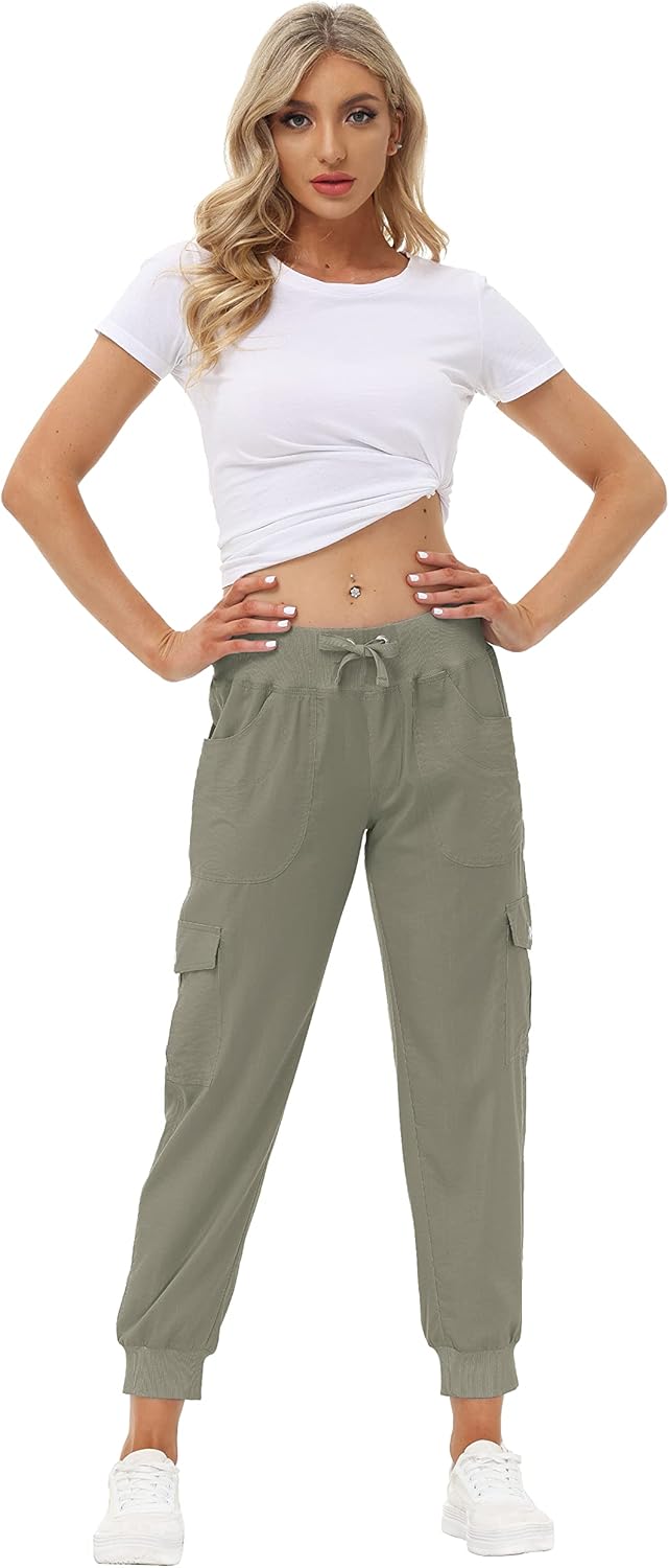 MoFiz Women's Lightweight Hiking Cargo Pants - Quick Dry Casual Travel Joggers with Elastic Waist & Pockets