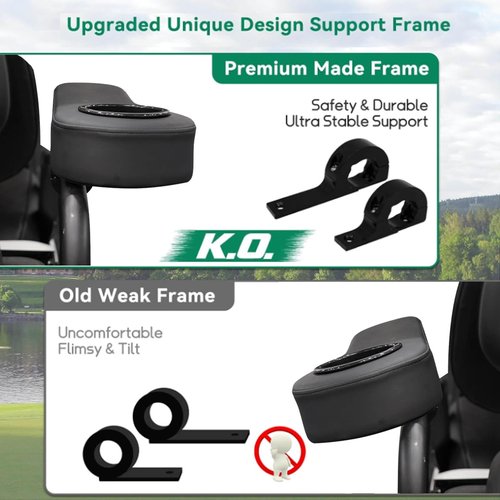 LEAPGOMAX No Drilling Golf Cart Armrest with Cup Holder Phone Bag and Golf Tees Holder for Yamaha EZGO Club Car ICON i40 i40L i40FL i40F i60 i60L i60F i80/Advanced EV Golf Carts Black