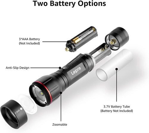 Lepro LED Flashlight - High Lumens, 5 Lighting Modes, Waterproof & Zoomable | 2 Pack for Camping & Emergencies