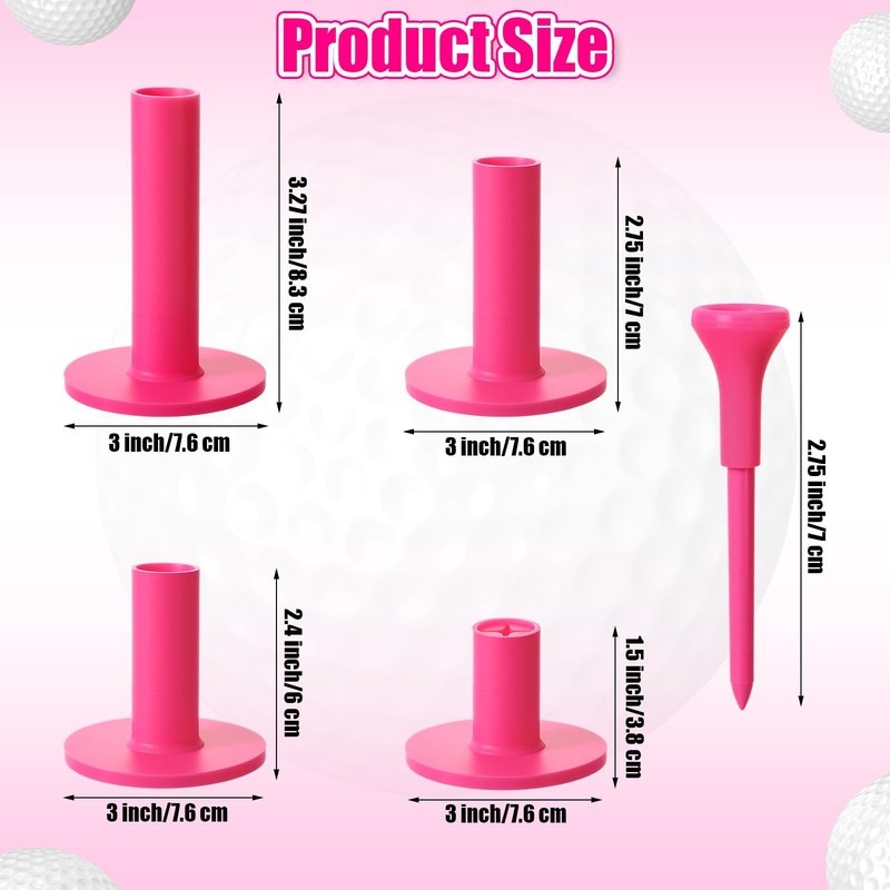 Skylety 12 Pieces Golf Range Tees Set Rubber Golf Tees for Mats Driving Range 6 Pieces for Practice Mat Mixed Size (Pink)