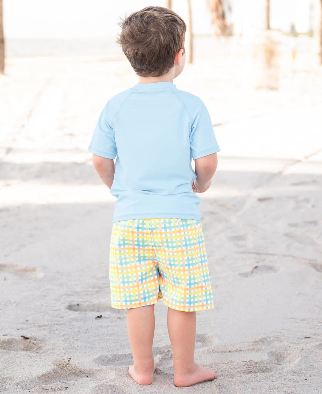 RUGGEDBUTTS Boys UPF50+ Sun Protection Gingham Swim Trunks - Summertime, 10