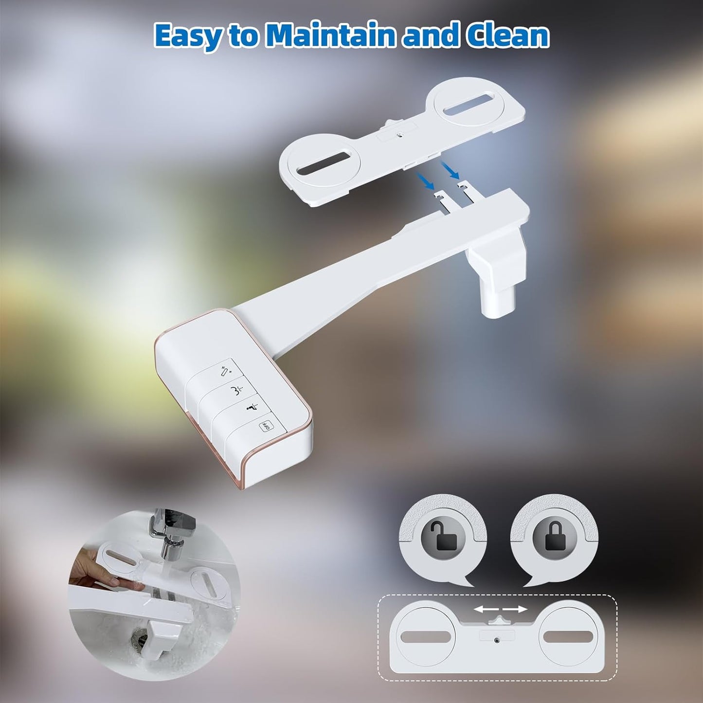 Bidet Attachment for Toilet - Non-Electric Dual Nozzle, Adjustable Water Pressure, Self-Cleaning, White