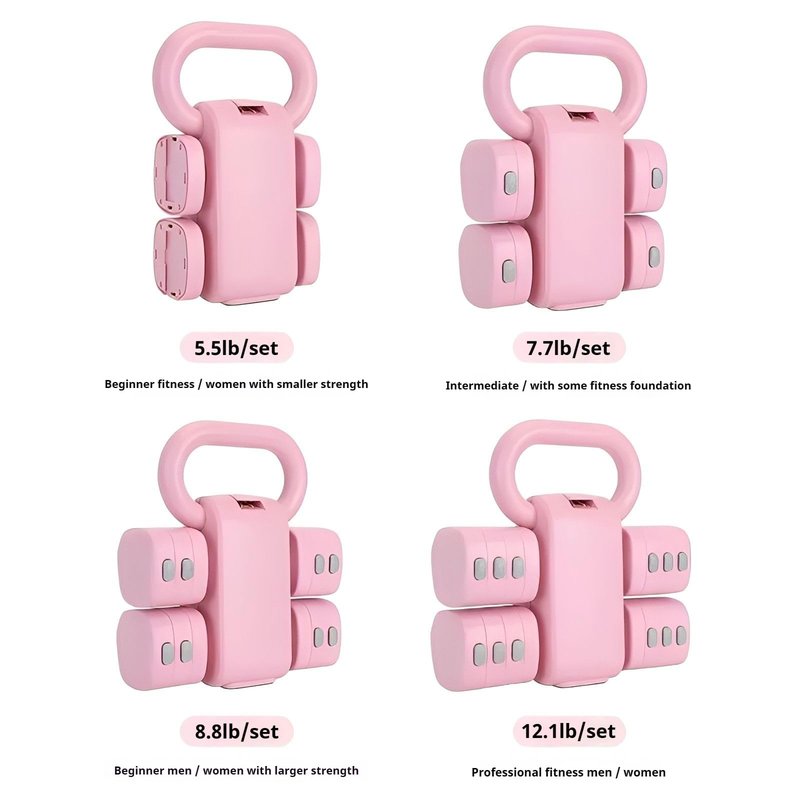 Adjustable Dumbbell Set of 2, 4 in 1 Free Weights for Women with Fast Adjustment, Home Gym & Outdoor Exercise Training, Includes 2.2lb 3.3lb 4.4lb 5.5lb Hand Weights, Compatible with Kettlebells (Green)