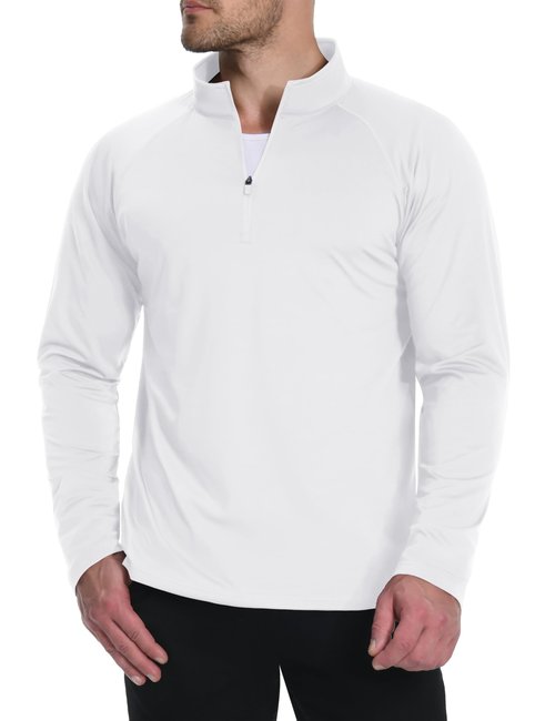 Boladeci Mens Quarter Zip Pullover White Fleece Lined Warm Long Sleeve Golf Shirts 3/4 Zip Lightweight Sweater Golf Gifts, Size X-Large