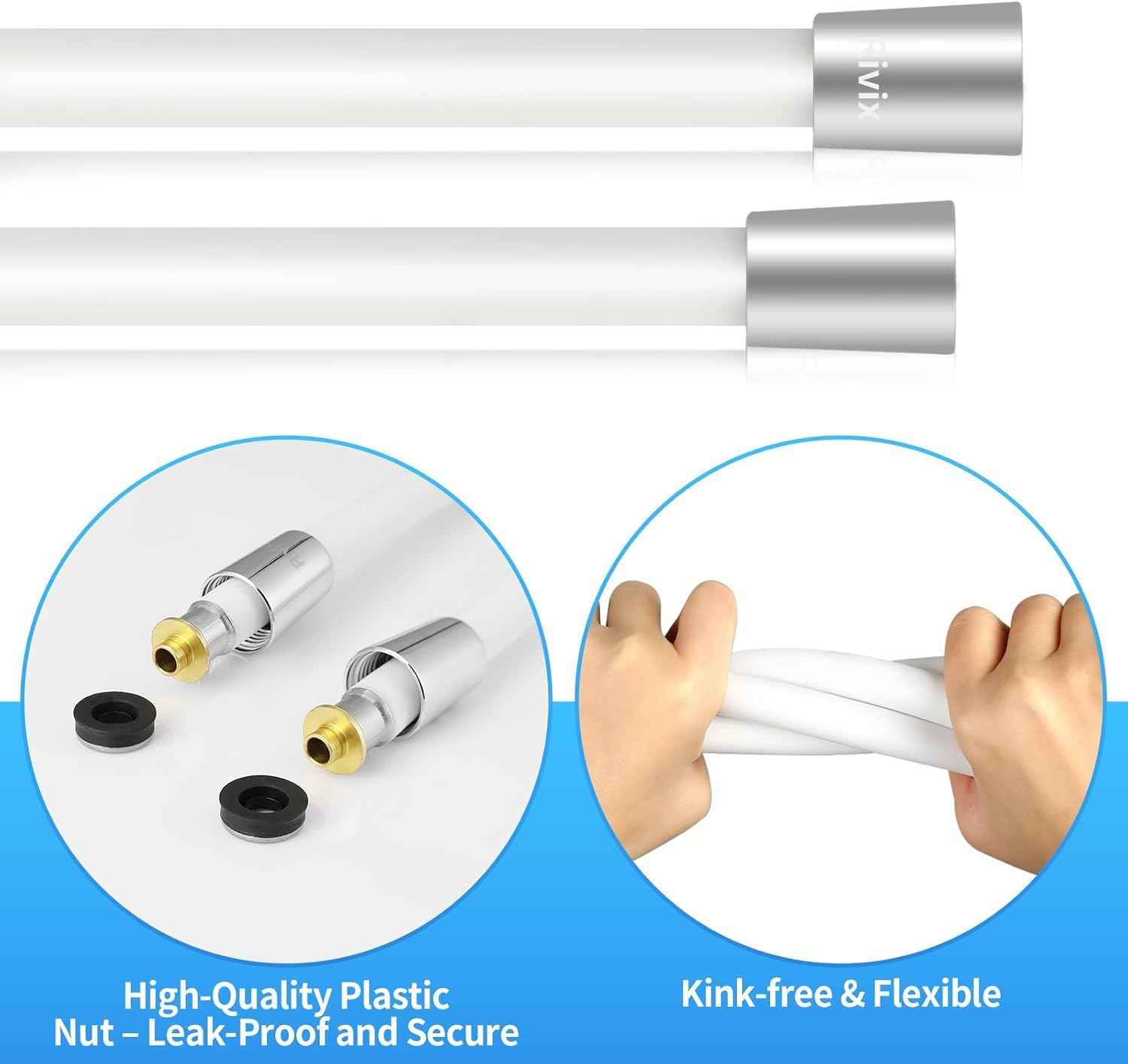 Rivix Shower Hose 79-Inch PVC White Handheld Shower Head Hose - Explosion Proof, Anti-Tangle Flexible Hose for Bathing, Pet Cleaning, and Toilet Cleaning rv shower head with hose