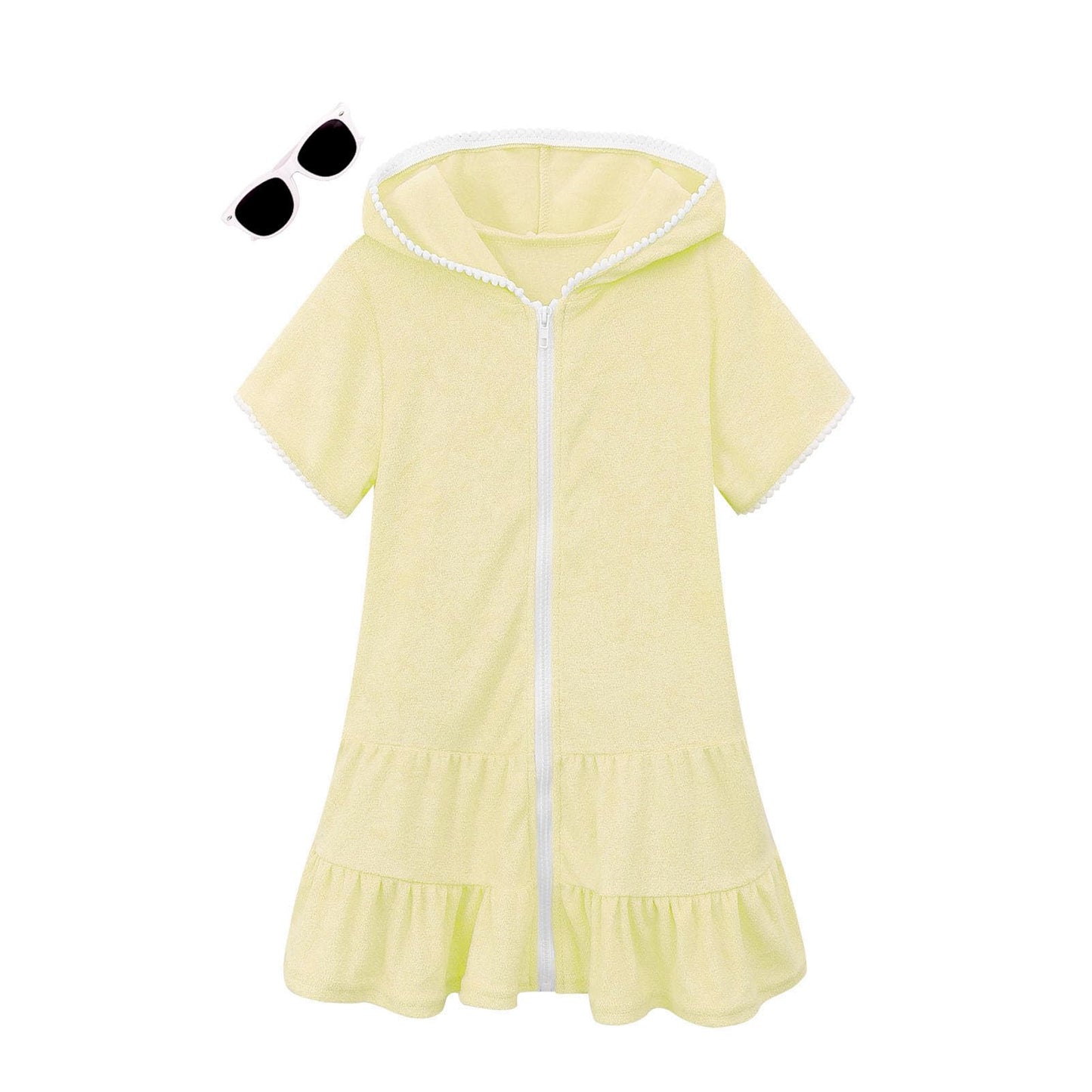 LUCKYGAL Toddler Girls Swim Cover Up Kids Swimsuit Coverup Lemon Yellow Terry Beach Pool Clothes,2t 3t