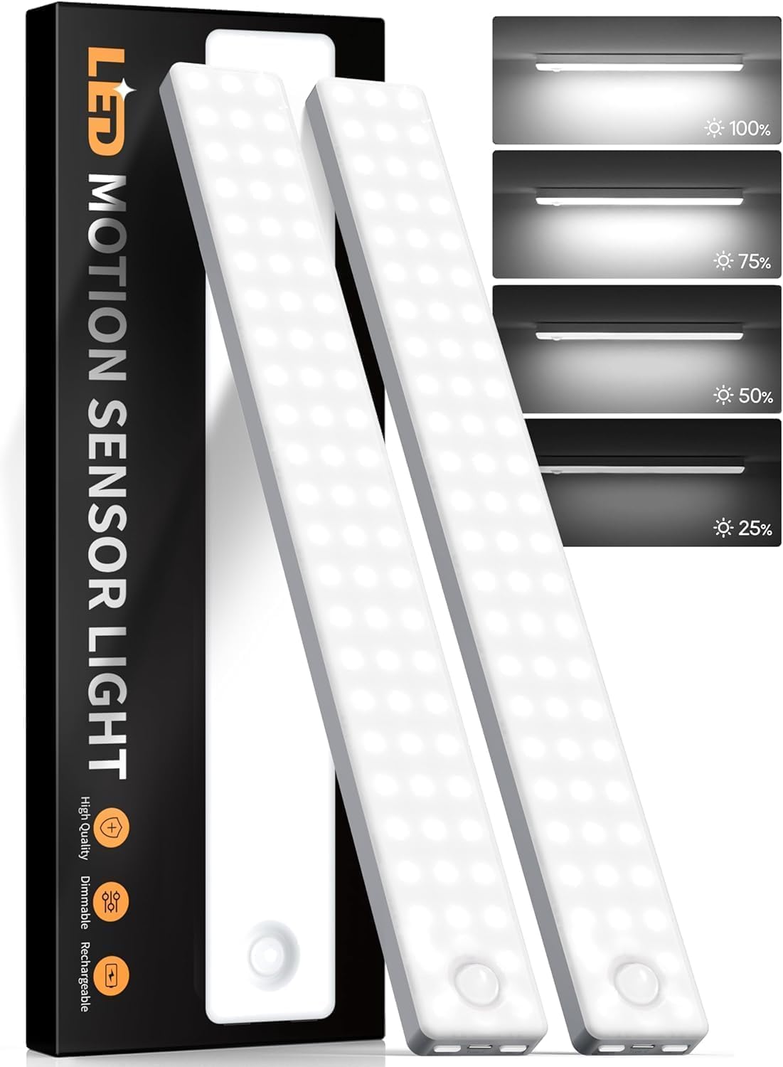 Under Cabinet Lighting, Motion Sensor Light Indoor, USB Rechargeable Battery Operated with Magnetic Closet, Kitchen, Counter, Motion-Activated Auto Shut-Off, Eye-Care Gradual Brightness (2-Pack)